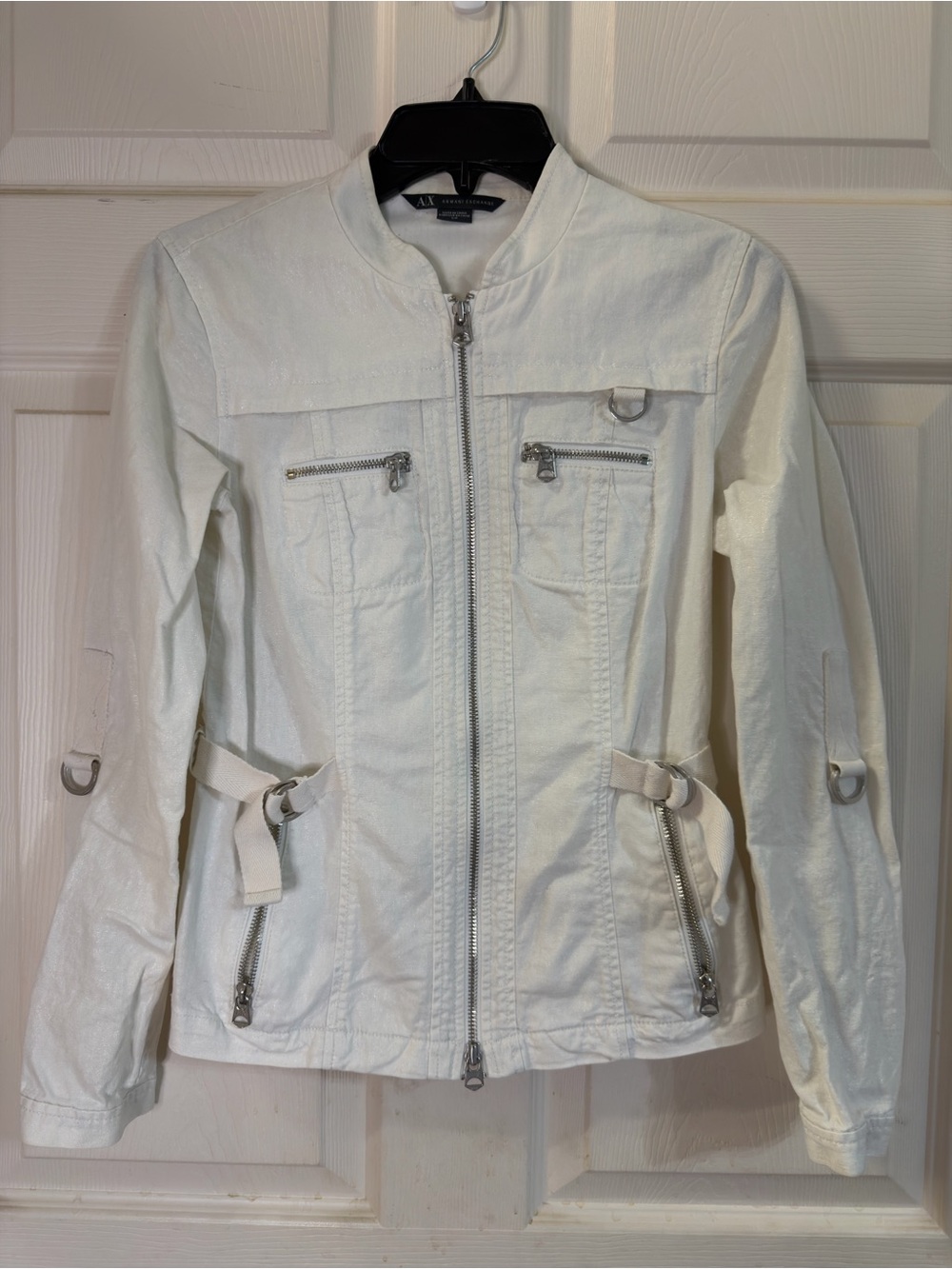 Armani Exchange Womens vintage women's white cotton-blend utility biker jacket S